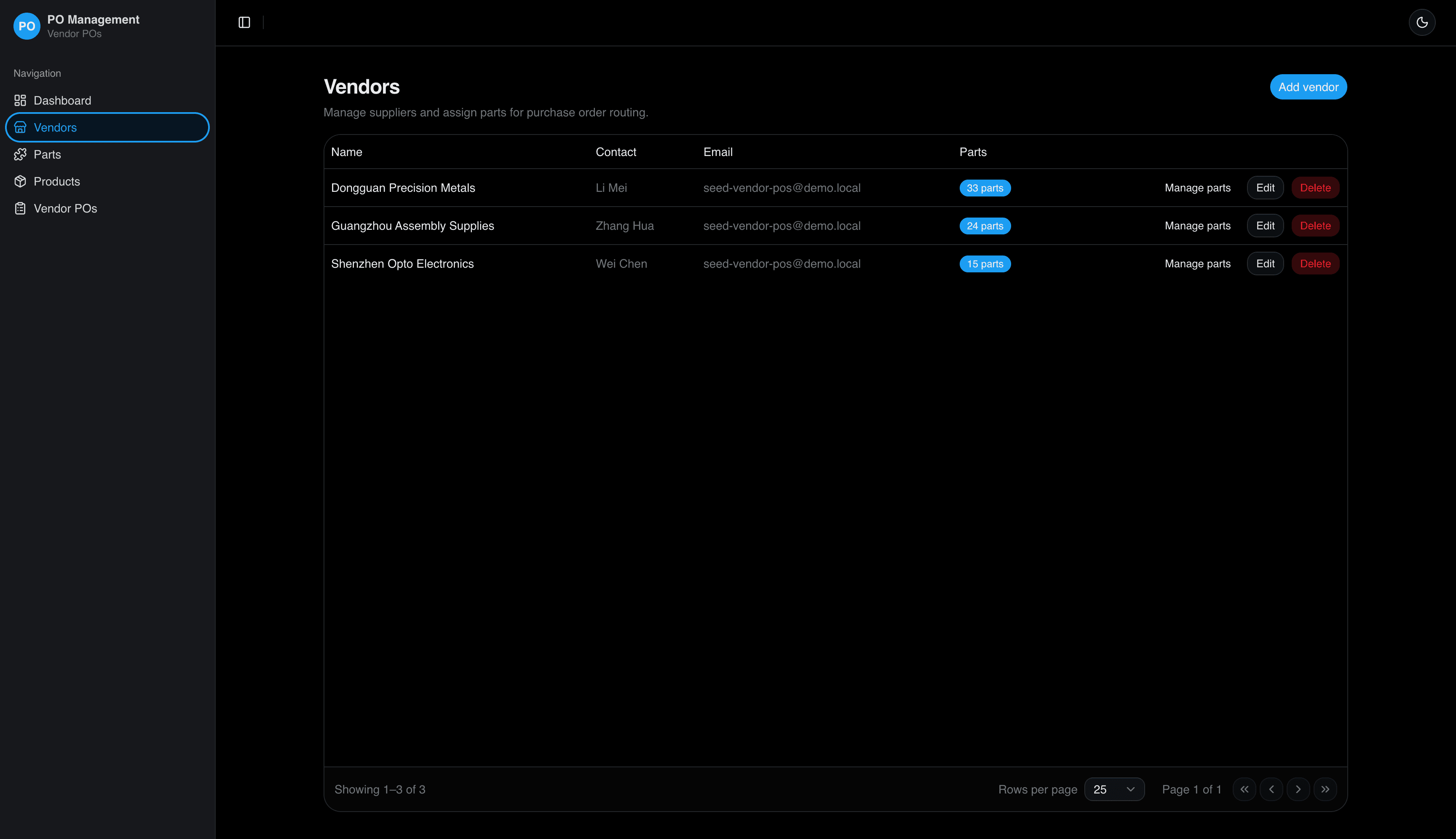 PO Management System screenshot