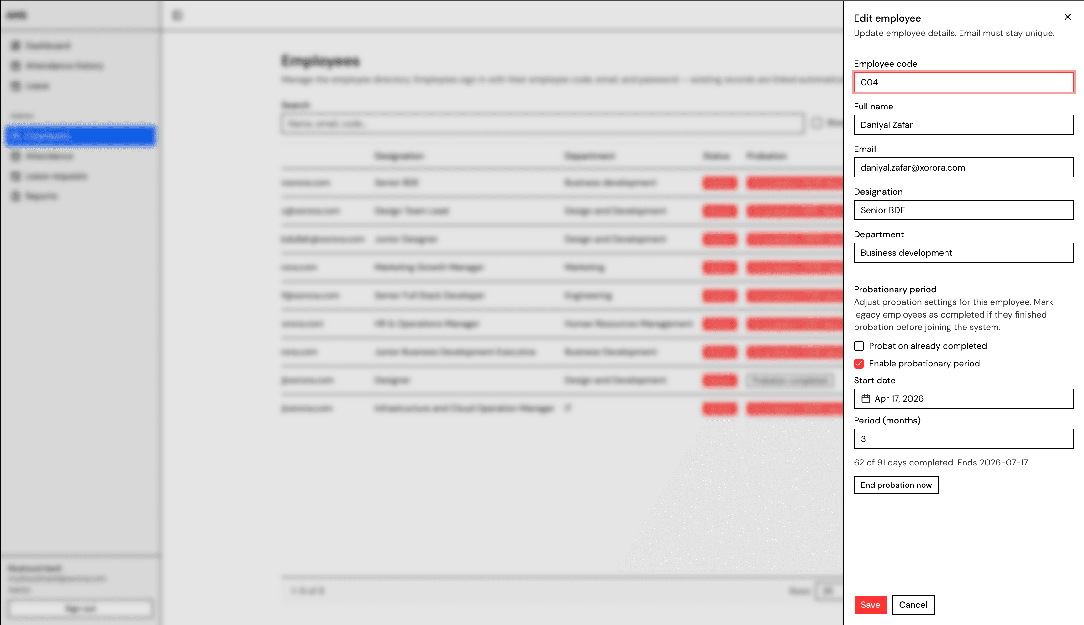 Attendance Management System screenshot